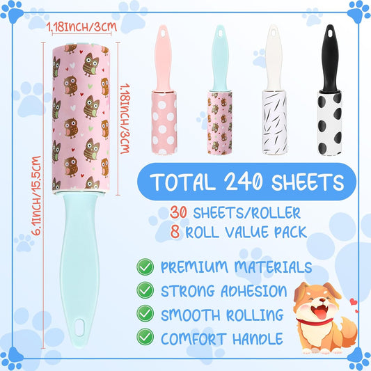 Hushee 8 Pcs Bulk Mini Lint Roller for Pet Hair and Clothes Lint Roller Travel Size Removers Sticky Removing Tool for Travel, Gift Bags, Furniture, Car Seat