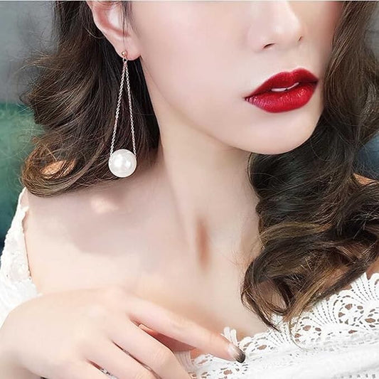 Vintage Pearl Earrings Long Pearl Stud Earrings Boho Gold Pearl Pendant Earrings Big Pearl Dangling Earrings Jewelry for Women and Girls