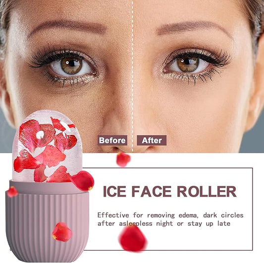 XHJRI Ice Face Roller Massager,Ice Cube Roller for Face, Eyes and Neck Naturally Conditioning and Skin Care,De-Puff Eye Bags,Reduce Migraine Pain,Reusable Massage Silicone Ice Mold (Brown)