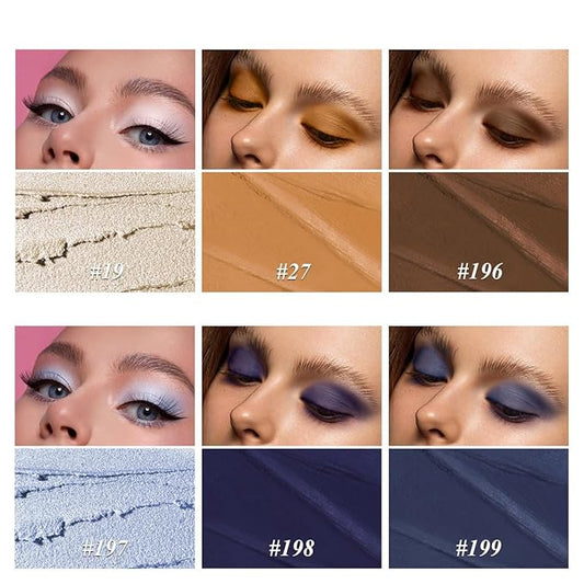 Blue Eyeshadow Stick Makeup 6PCS Set, Dark Blue Brown Metallic Shimmer Matte Cream Eye Shadow Eyeliner Brightener Pencil Crayon - JEANS BLUE