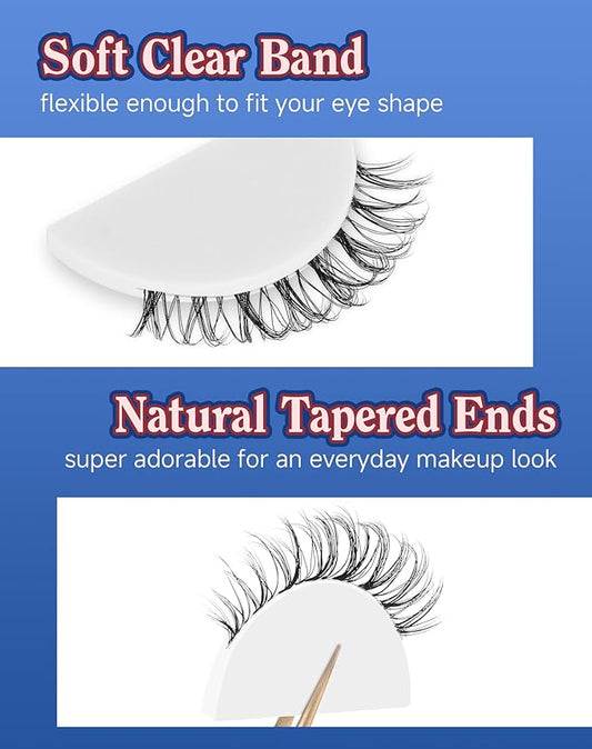 Short Lashes Natural Look Everyday Wispy False Eyelashes Clear Band Strip Eyelash Soft Lashes Fluffy Pack 7 Pairs SF-01