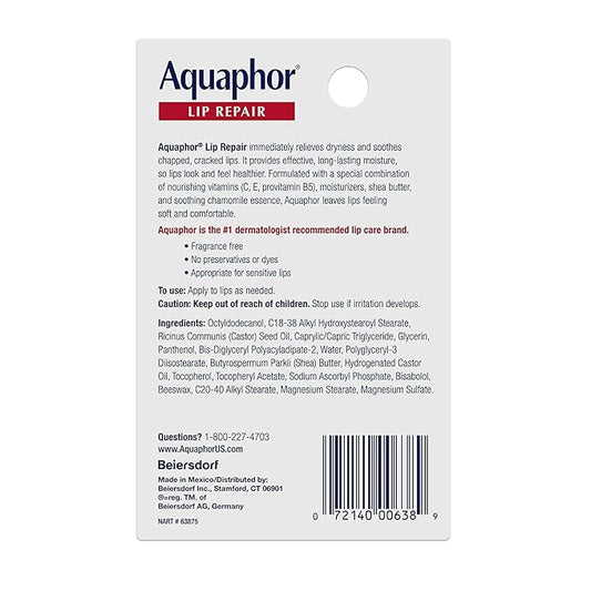 Aquaphor Lip Repair Ointment - Long-lasting Moisture to Soothe Dry Chapped Lips - .35 fl. oz. Tube (Pack of 2)