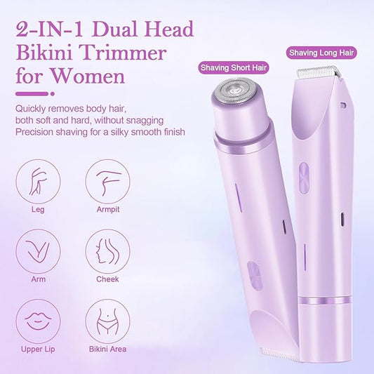 Dermave Bikini Shaver 2.0, 2025 New Glow Aura Bikini Trimmer for Women, 2 in 1 Dual Head Electric Razors for Women, IPX7 Waterproof Wet & Dry Electric Shaver, Portable Body Shaver (Purple)