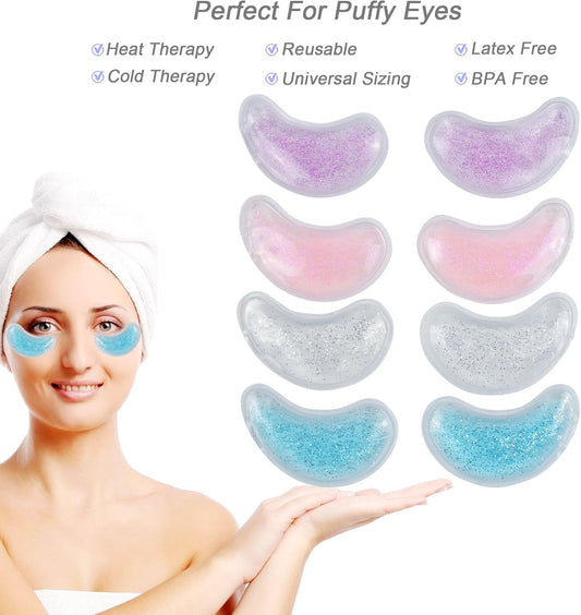 Reusable Hot & Cold Gel Eye Patches - 8PCS for Puffy Eyes, Dark Circles & Eye Bags, Cooling Sleep Mask & Soothing Compress