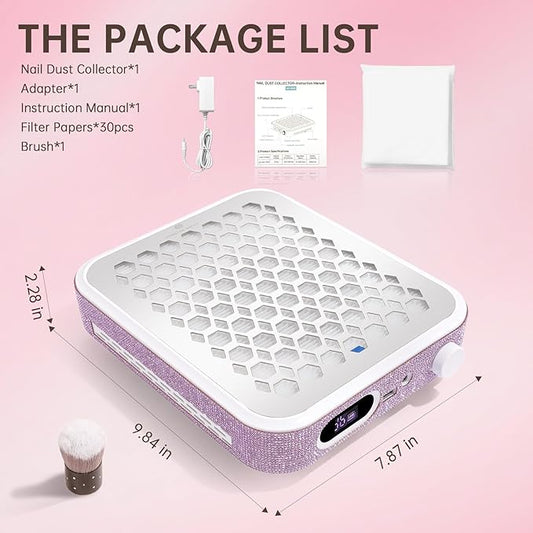 Nail Dust Collector, Rechargeable Dust Collector Nail Tech, Powerful Vacuum Fan Vent Dust Collector Extractor Dust Suction Machine for Acrylic Nails Polishing, Nail Salon&Home,Purple