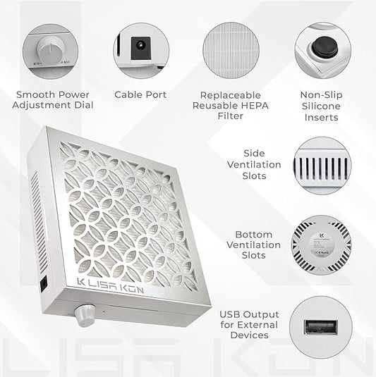 Nail Dust Collector with Reusable Filter, Professional Vacuum Fan Dust Extractor, Powerful & Quiet Nail Tech Dust Suction Machine for Acrylic Gel Nail Polishing, High-End Nail Salon