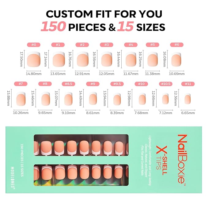 modelones French Tip Press on Nails, 150Pcs Extra Short Square Fake Nails with Nail Box, Deep Nude Gel Nail Tips for Women, Soft Glue-On Nails for Natural Salon Look, DIY Nail Art (15 Sizes)
