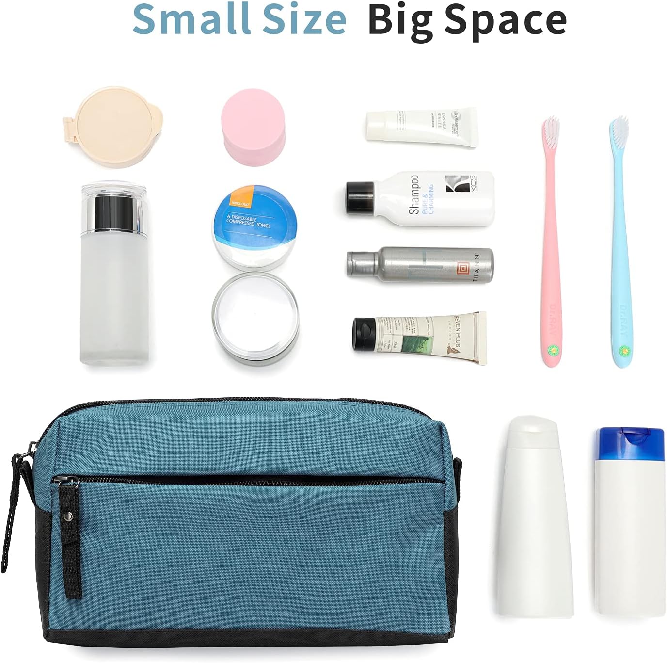 BuyAgain Toiletry Bag, Toiletry Travel Bathroom Bag Waterproof Cosmetic Make up Pouch Dopp Kit For Men or Women, Silver Blue