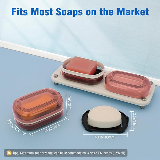Travel Soap Container, Translucent Visible Soap Box, Travel Soap Holder with Removable Draining Layer, Portable Soap Case for Traveling, Camping, Gym (Red Style A)