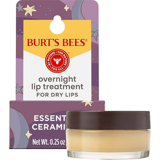 Burt's Bees Overnight Intensive Lip Treatment, 0.25 oz - Moisturizing, Restorative, Reduces Fine Lines, Vitamin E, Ceramides Oils, Leaping Bunny Certified, Compact Jar