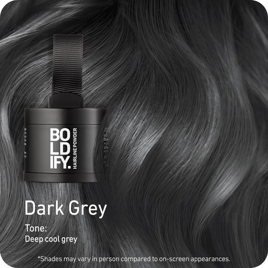 BOLDIFY Hairline Powder - Root Touch Up Hair Color for Gray Coverage - Bald Spot Concealing Hair Powder for Women & Men - 48-Hour Stain-Proof - Dark Gray