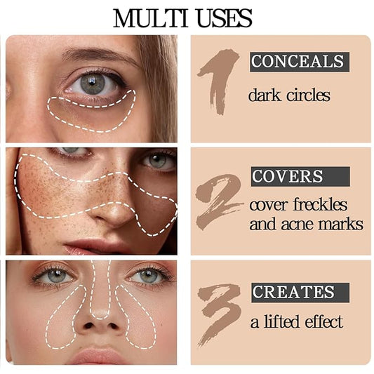 6 Colors Concealer Palette with Brush,Full Coverage,Cream Contouring Makeup Kit,Corrects Dark Circles Red Marks Scars