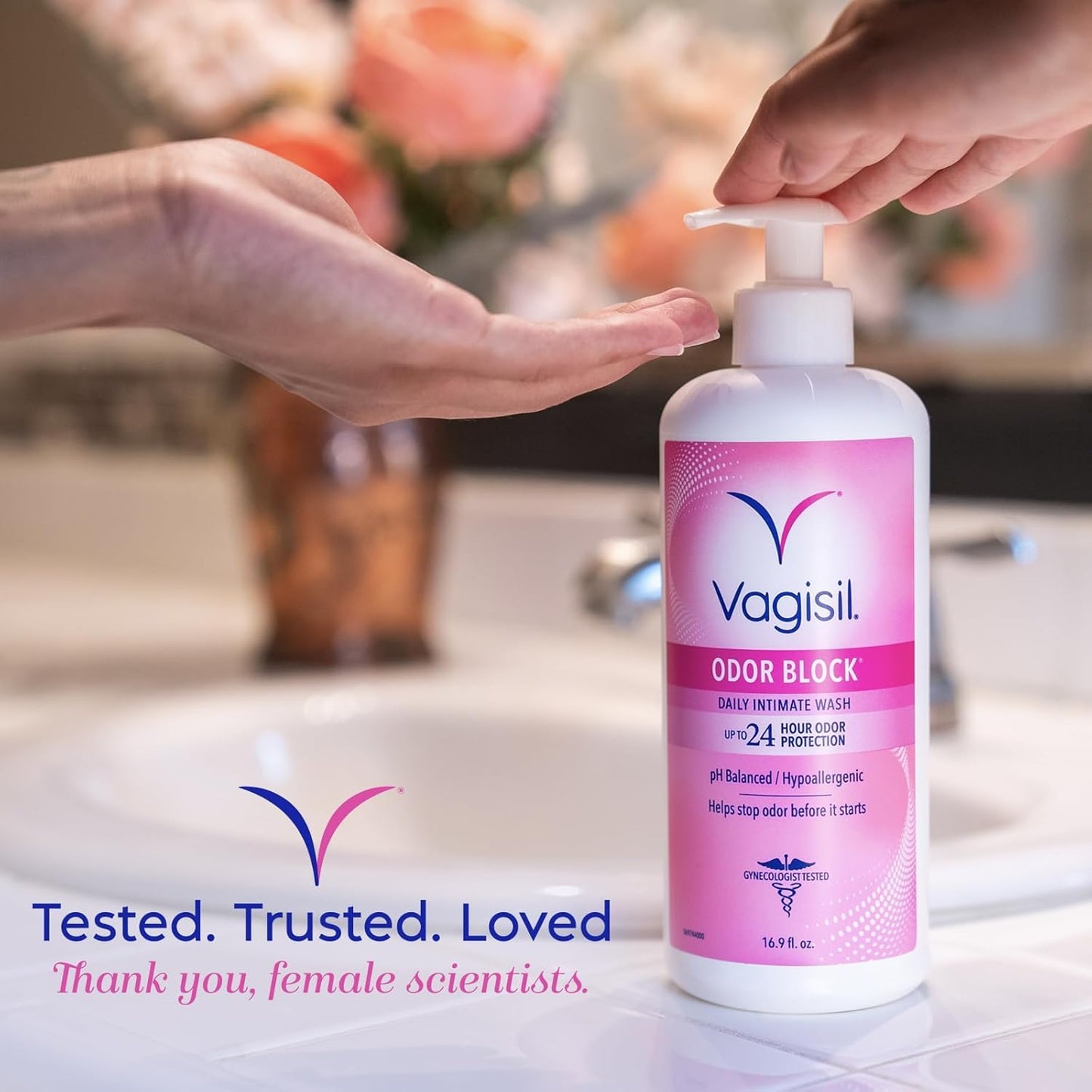 Vagisil Feminine Wash for Intimate Area Hygiene, Odor Block, Gynecologist Tested, Hypoallergenic, 16.9 oz with Pump (Pack of 2)