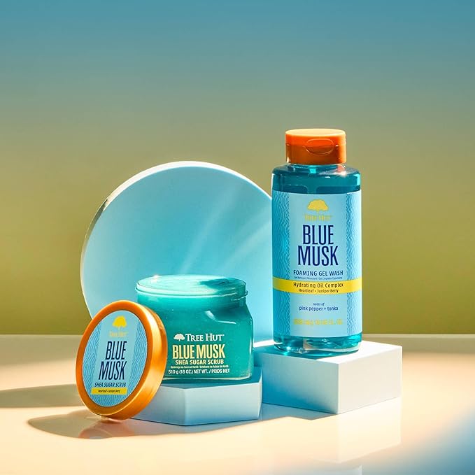 Tree Hut Blue Musk Shea Sugar Scrub | Exfoliating Body Scrub Removes Dead, Dry Skin for a Soft & Hydrated Feel | Nourishing Essential Body Care | 18 fl oz.