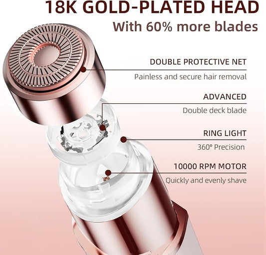 Facial Hair Removal for Women, Portable Lady Shaver, Rechargeable Painless Hair Remover for Face, Upper Lips, Chin, Peach Fuzz