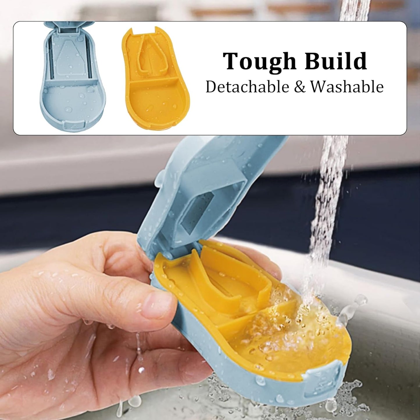 Pill Cutter Splitter for Small and Tiny Pills - Professional Pill Cutter for Small or Large Pills | Wrap-Around Blade Guard | Detachable Nonslip V-Shaped Pad | Easy Open | Back Storage, Cyan (Blue)