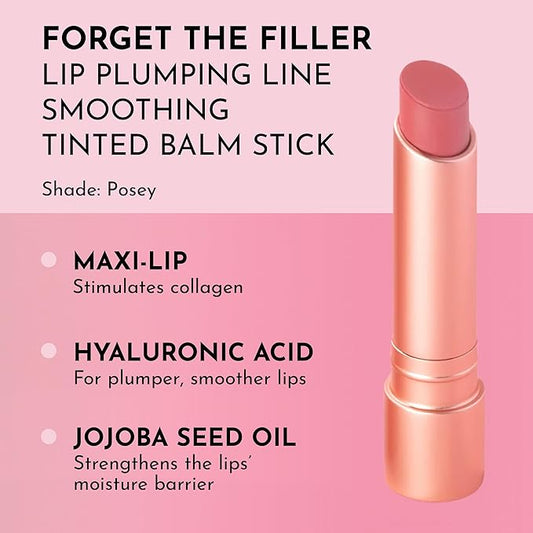 Lawless Forget the Filler Lip Plumping Line Smoothing Tinted Balm - Posey - Premium Tinted Lip Balm with Natural Ingredients to Plump and Smooth Lips for a Firmer, Fuller Look - 0.09 oz