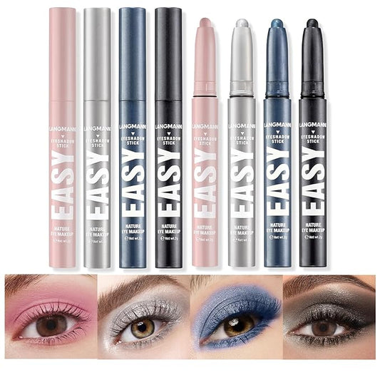 LANGMANNI Eyeshadow Stick,4 PCS Waterproof Multi-Color Eyeshadow Pen Set,Creamy Long-Lasting Eye Makeup Kit,Natural & Shimmer Shades Contour Stick,Gifts For Women (#1+7+22+23-4Colors)