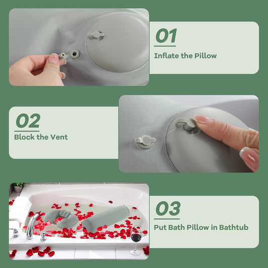 MABOZOO U-Shaped Full Body Bath Pillow for Tub 2 Pcs Inflatable Bathtub Bath Pillows with Adjustable Button for Shower, Neck Support Headrest & Leg Pillow for Relaxation Spa Soak in Bathtub