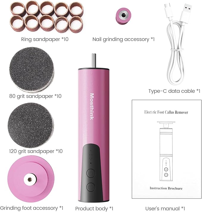 Electric Foot Callus Remover, 2 in 1 | 6 Speed Adjustable Foot File Nail Grinder with Sandpaper Disks, Professional Sander Pedicure Tool for Feet Dead Skin, Self Care Gifts for Women Mom Lover Friends