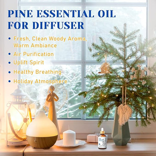 HIQILI Pine Needle Essential Oil, Strong Fresh Woody Fragrance for Better Breath Used with Aromatherapy Diffuser, Soap Candle Making Scent, DIY Perfume, Beard Shave and Cleaning Spray - 30ml