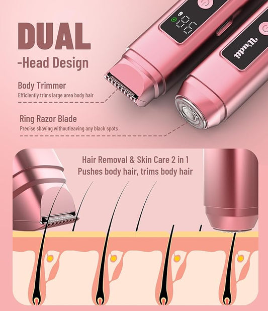 Bikini Trimmer for Women: Electric Razor & Shaver with Dual Heads forBody Pubic Hair, IPX6 Waterproof with LED Display