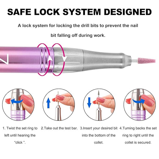 M Mase- Professional Nail Drill Machine - Coreless 2-in-1 Nail File - Electric, Cordless, 35000 RPM, HD Display - Electric Nail Drill for Professional & Home Use (Pink Gold)