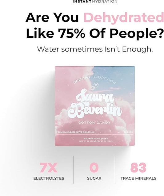 Instant Hydration Electrolytes Powder Packets - Cotton Candy Drink Mix - Zero Sugar - Keto, Vegan, Gluten-Free, Non-GMO - Boost Recovery, Brain Health, Muscle & Tissue Support- 30 Sticks