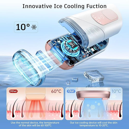 Laser Hair Removal,Laser Hair Removal for Women, 999999 Flashes,Hair Removal Device,ipl laser hair removal for Facial Legs Arms Whole Body Use (White-Rose Gold)