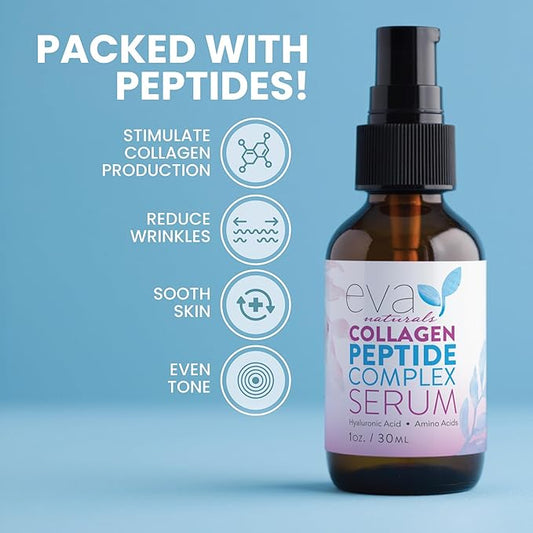 Collagen Peptide Serum for Face – Anti Aging Facial Treatment with Peptides & Hyaluronic Acid – Gentle Formula for Sensitive Skin, Microneedling Pen, Derma Roller, Skin Firming & Hydrating (1 Oz)