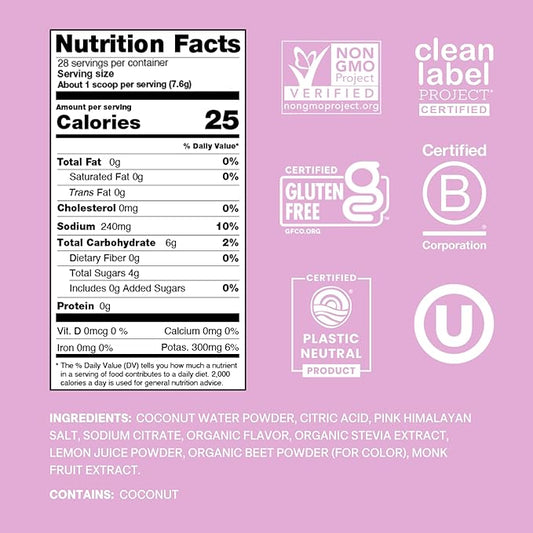 Cure Hydration | Plant-Based Electrolyte Drink Mix | No Added Sugar | Dehydration Relief Powder Made with Coconut Water | Non-GMO | Vegan | 28 Servings Jar - Watermelon