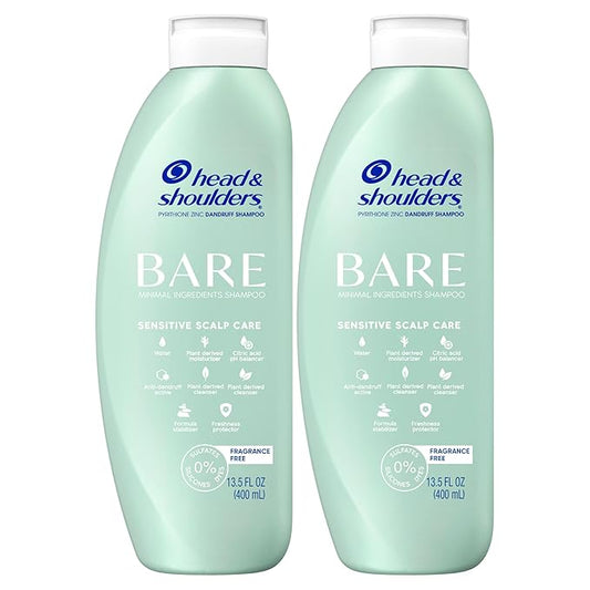Head & Shoulders BARE Dandruff Shampoo Twin Pack, Fragrance-Free, Sensitive Scalp Care, Sulfate-Free, Silicone-Free, Dye-Free, Eco-Friendly Bottles, Safe for All Hair Types, 13.5 Fl Oz Each (Set of 2)