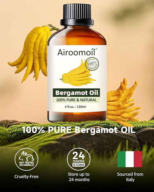 Bergamot Essential Oil Pure Citrus Oils Aromatherapy for Natural Reed Diffuser & Soap Making Fall Scents Room Spray Skin 4 Fl Oz