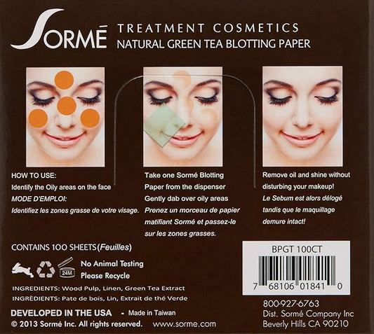 Sorme' Treatment Cosmetics Blotting Paper, Green Tea, 0.5 oz.