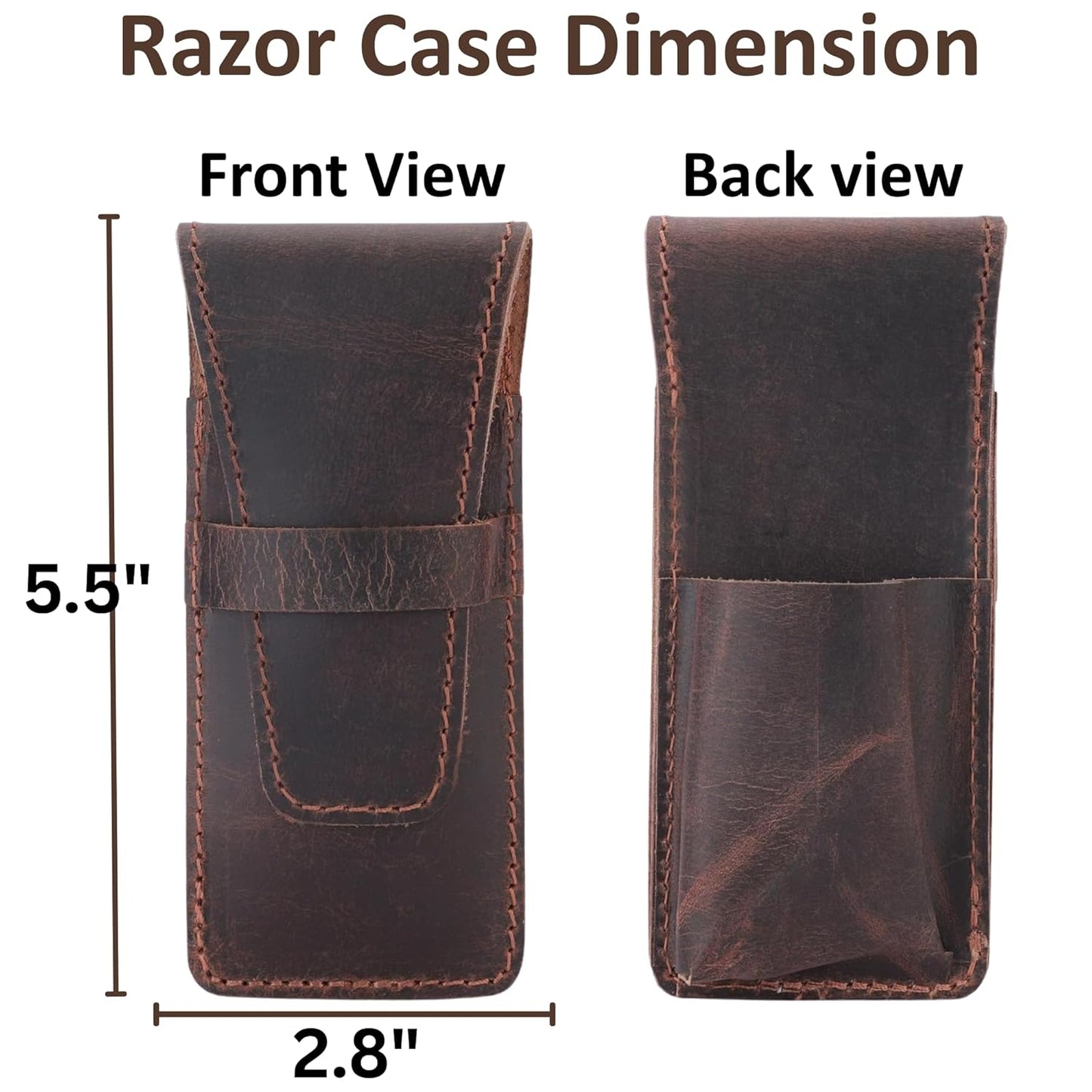 Leather Safety Razor Case Shaving Accessories Straight Safety Razor Holder for Double Edge Personal Care Essentials Handmade Shaver Case for Travel (Brown)