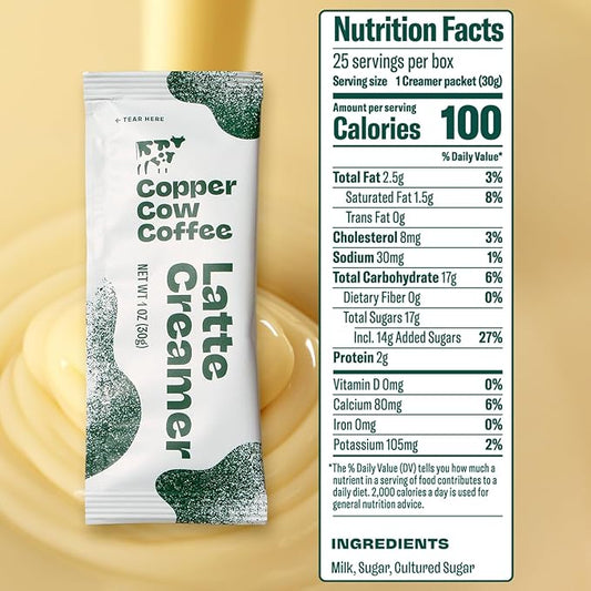 Copper Cow Coffee Sweetened Condensed Milk Coffee Creamer Singles (25 pack) | Vietnamese Inspired Coffee Creamer, All Natural Creamer Packets for Pour Overs & Lattes | No Refrigeration Needed
