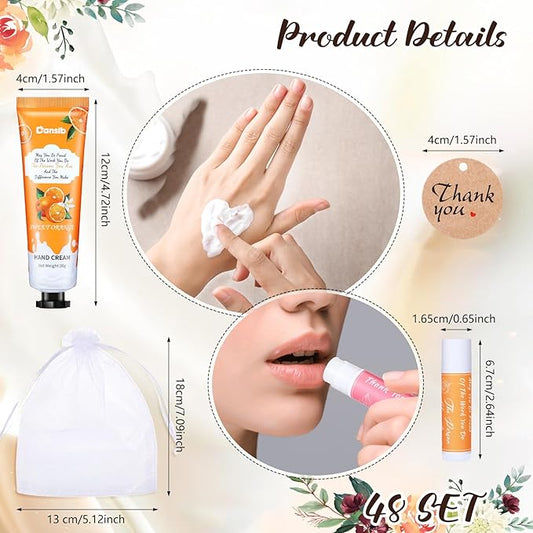 48 Set Thank You Gifts for Employee Hand Cream and Lip Balm Bulk Set with Organza Bag Thank You Card Hand Lotion Appreciation Gift Set for Women Men Coworkers Volunteer