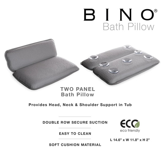 BINO | Non-Slip Cushioned Bath Pillow with Suction Cups, Silver | Spa Pillow Bath Pillows for Tub | Neck and Back Support | Bathtub Pillows | Tub Rest Accessories