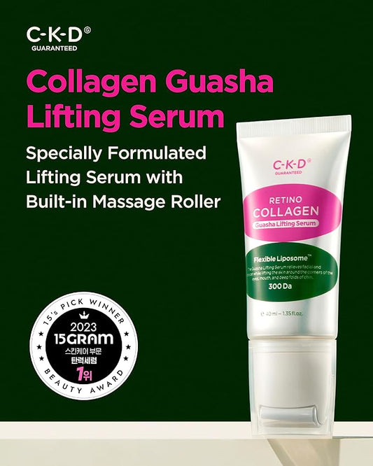CKD Gua Sha Face Serum - Retinol Collagen Lifting Serum for Firming, Tightening, and Instant Face Lifting. Wrinkle Reduction with Massage Roller. Korean Skin Care. 1.35 fl oz