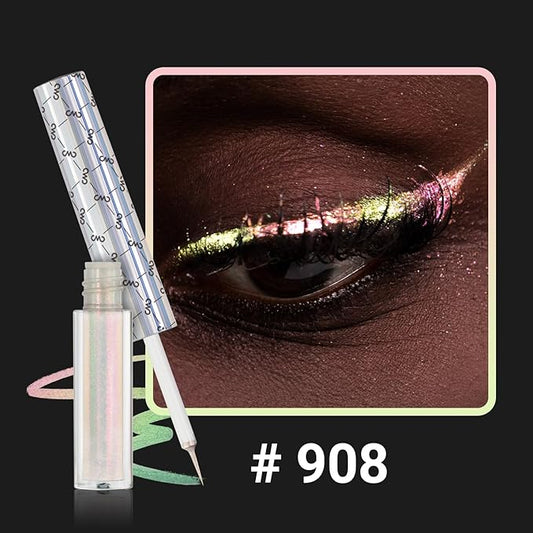 CHARMACY Multichrome Liquid Eyeliner, Glitter Chameleon Liquid Eyeshadow Eyeliner Makeup,High Pigmented with Waterproof &Smudge Proof Formula,Longwearing,Ultra-Fine Tip,PALE PINK YELLOW 908