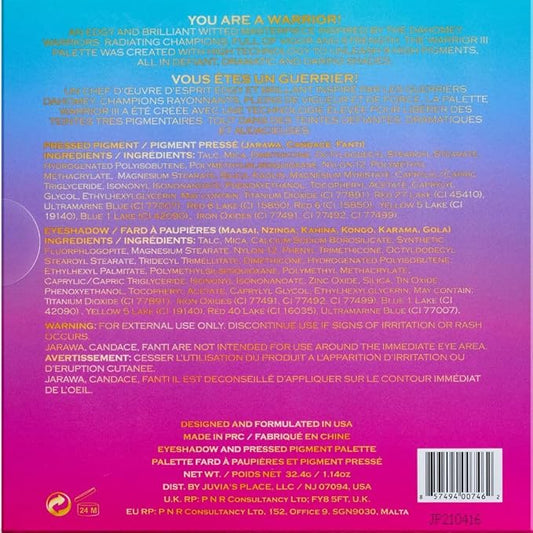Juvia's Place Palette The Warrior III - Deep Emerald Green, Red, Violet, Cerulean Blue, Shades of 9, Pigmented Makeup Palette Eye Color & Shine