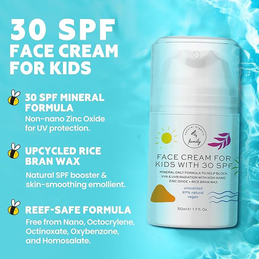 Kid Face Sunscreen Moisturizer with SPF – SPF 30 Mineral Face Sunscreen – Lightweight, Non-Greasy, Reef-Safe with Zinc Oxide & Niacinamide – Broad-Spectrum UV Protection – Daily Moisturizer for Kids