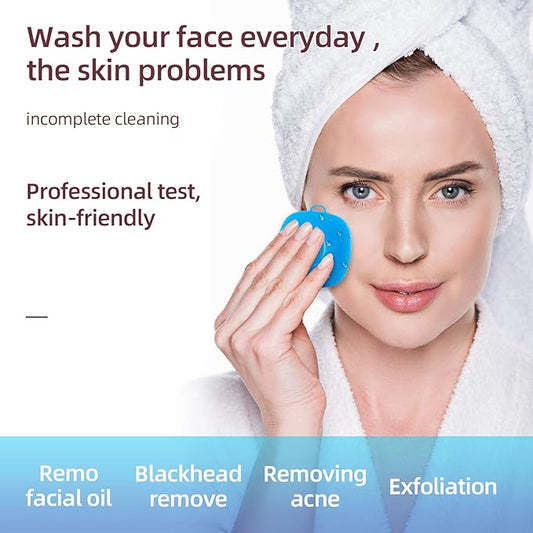 VWMYQ 2 Pack Silicone Face Scrubber for Men and Women Facial Cleansing Brush Silicone Face Wash Brush Manual Waterproof Cleansing Skin Care Face Brushes for Cleansing and Exfoliating (Blue_Pink)