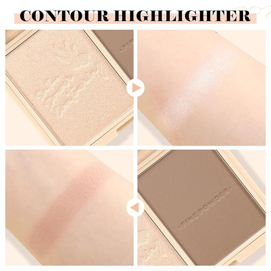 Boobeen Highlighter Contour Makeup Palette Face Matte Bronzer Powder, Compact Contouring Blush for Cheeks, Natural Long Lasting with Brush