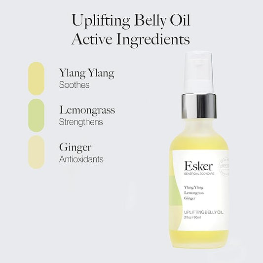 ESKER Natural Uplifting Belly Oil | (2.0oz) | Plant-Based Formulated with Antioxidants Promoting Deep Hydration and Cell Regeneration | Skin Stays Nourished and Resilient During Pregnancy