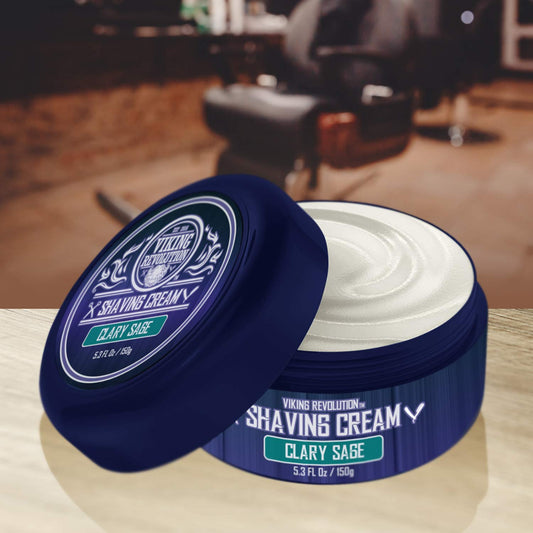 Viking Revolution Luxury Shaving Cream Clary Sage Scent - Soft, Smooth & Silky Shaving Soap - Rich Lather for the Smoothest Shave - 5.3 Fl Oz (Pack of 1)