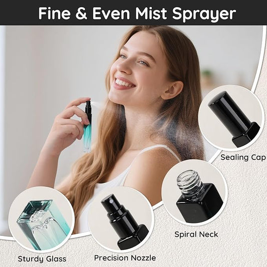 Segbeauty 0.34oz Refillable Perfume Bottle Travel, 5 Pack Glass Spray Bottles for Perfume, 10ml Empty Mini Fine Mist Cologne Travel Bottle, Portable Cologne Sprayer Atomizer with Refill Tool Kit