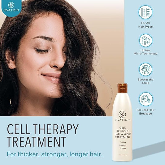 Ovation Hair Cell Therapy Hair Growth & Scalp Treatment for Men & Women - For All Hair Types, Helps Reduce Breakage & Split Ends - No Minoxidil, Sulfates, or Parabens - With Biotin, B5, Aloe (6 oz)