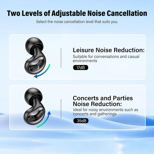 Adjustable Ear Plugs for Sleeping – 2-Level Noise Cancelling (17–35dB), Reusable Silicone Earplugs for Sleeping, Snoring, Travel, Office, and Side Sleepers with 6 Pairs of Tips & Magnetic Carry Case
