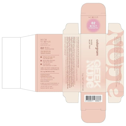 COLORGRAM NUDE BLUR TINT 02 CHARMING PINK | Soft Velvet Matte Lip Stain & Cheek Tint | Lightweight Blurring Tint for a Smooth & Airbrushed Finish | 24H Hydration, Long-Lasting & Non-Sticky Formula